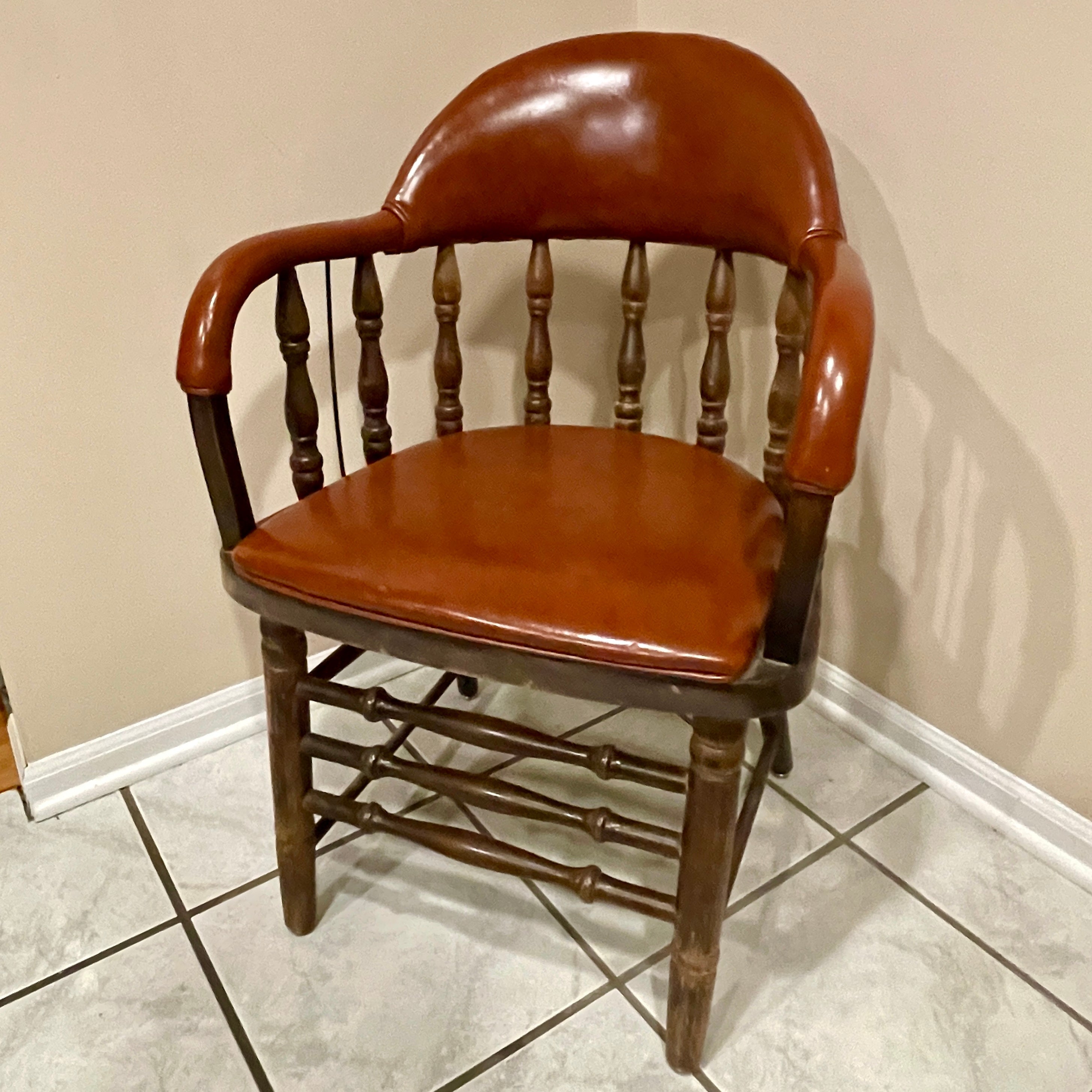 Antique Shelby Williams Victorian Captain’s Chair - Leather