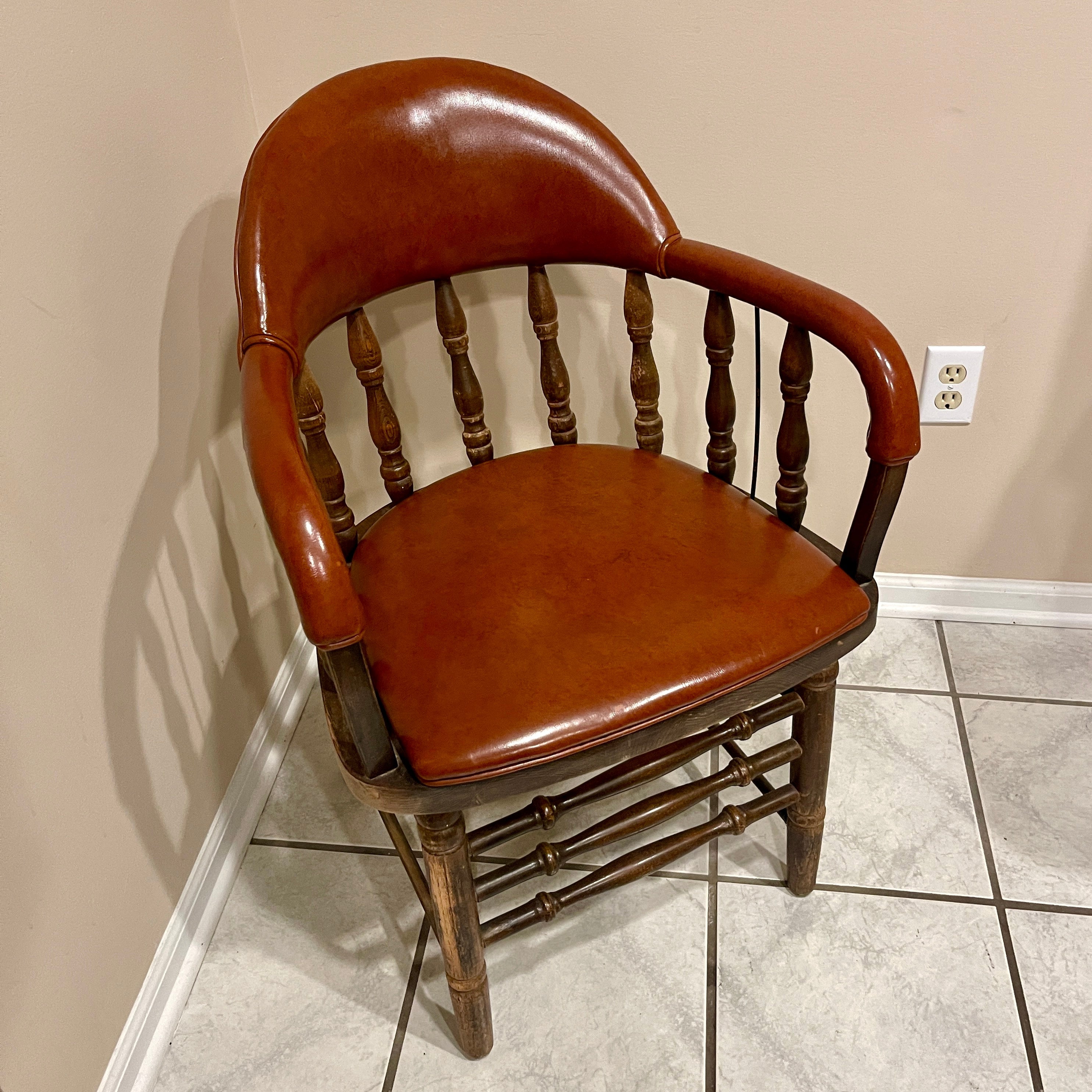 Antique Shelby Williams Victorian Captain’s Chair - Leather